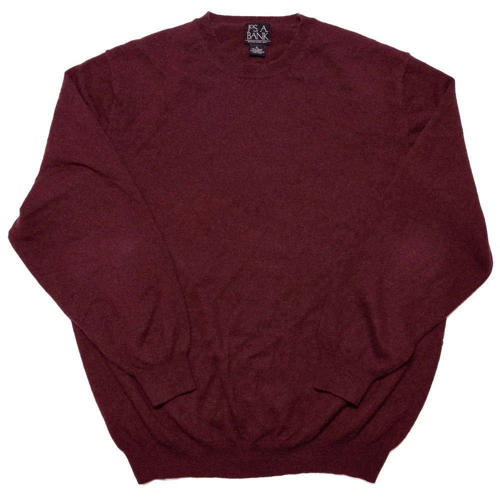 JOS A BANK 100% Cashmere Sweater XL Crewneck Maroon Red ~ Flaw